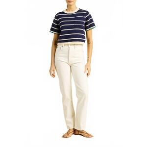 NEW TROVATA jules sweater t-shirt in navy/antique white stripe